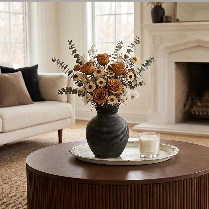 7.48 Inch Vintage Ceramic Flower Vase, Rustic Farmhouse Vase - Image 8