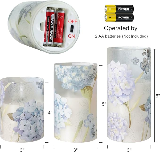 Hydrangea Glass Flameless Candles Batttery Operated Remote Timer | LED - Image 6