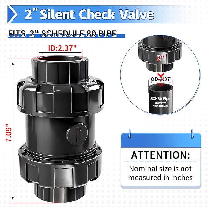 PVC True Union Check Valve, Sch80 Socket Pool Ball - Image 2