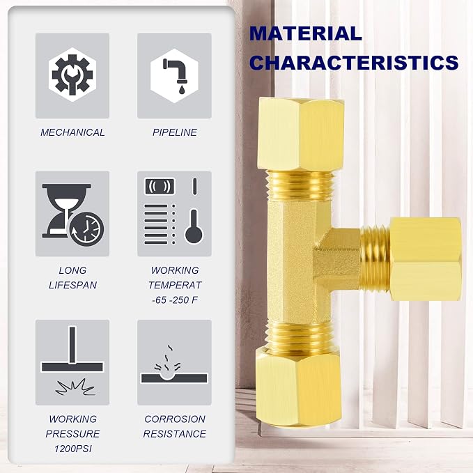 ChillWaves Brass Tee Compression Tube Fitting, 1/8" OD x 1/8" OD x 1/8" OD - Image 4