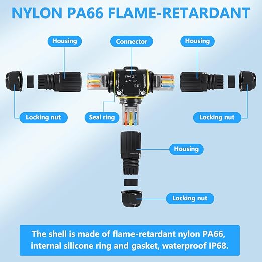3PCS IP68 Waterproof Electrical Cable Connector, Outdoor 2 Pin T Shape Junction - Image 3