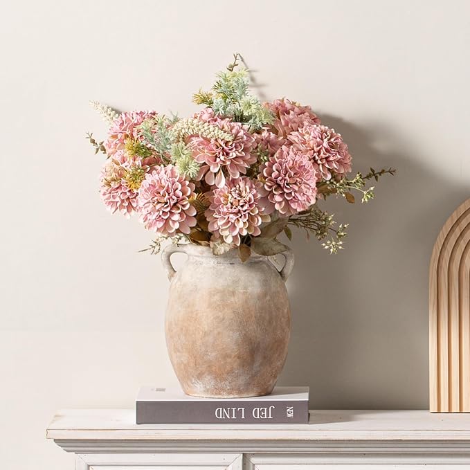 Dobbyby Ceramic Flower Vase 7.6 inch Farmhouse Rustic Vase Decorative Pottery - Image 4