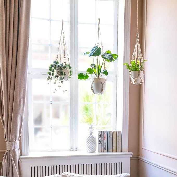 Mkono 3 Pack Macrame Plant Hangers Hanging Planters - Image 2