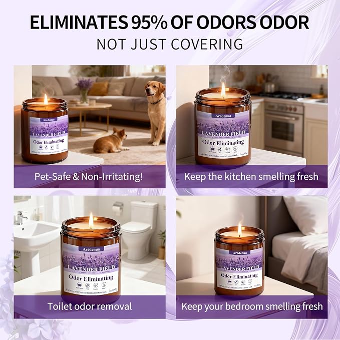Lavender Odor Eliminating Candles, 7 oz Soy Scented Candle - Image 6