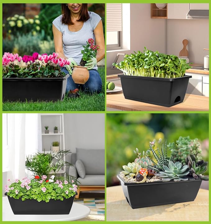 LOCONHA 7 Pack Window Box Planter, Plastic Vegetable Flower Planters Boxes | 17 - Image 7