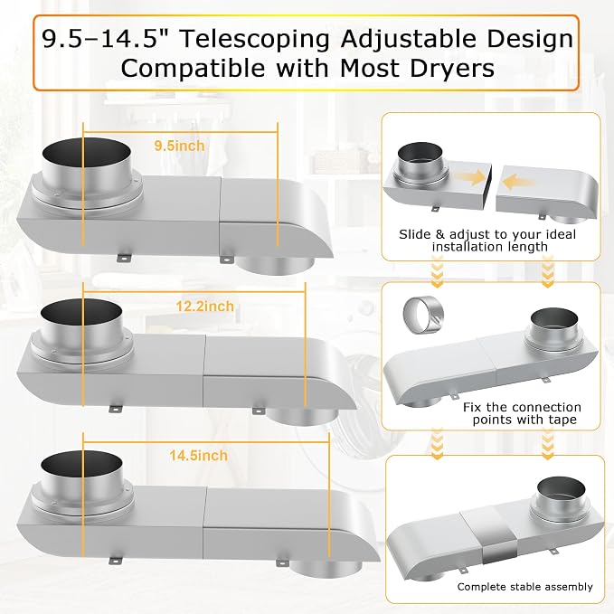 Magnetic Periscope Dryer Vent, 9.5-14.5" Adjustable Low Profile 4 Inch Dryer - Image 5
