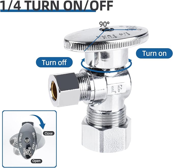 BH Angle Stop Valve 1/2" Nominal Compression x 3/8" OD, 1/4-Turn Shut Off Valve - Image 6