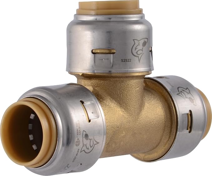 SharkBite Max 1/2 Inch Tee, Push to Connect Brass Plumbing Fitting, PEX Pipe by SharkBite