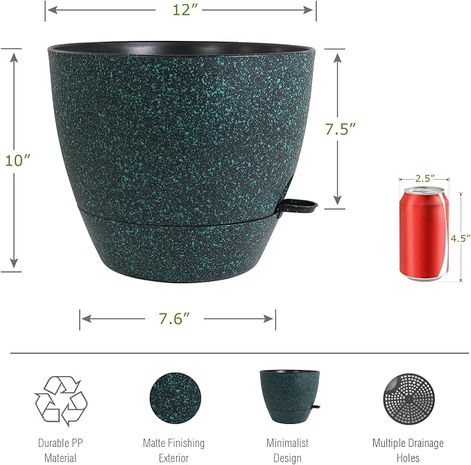 UOUZ 12 inch Large Self Watering Pots, Plastic Planters - Image 2