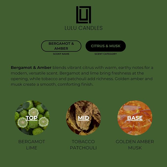 Lulu Candles Bergamot & Amber Luxury Scented Soy Candle, 9 Oz | Citrus & Musk - Image 4