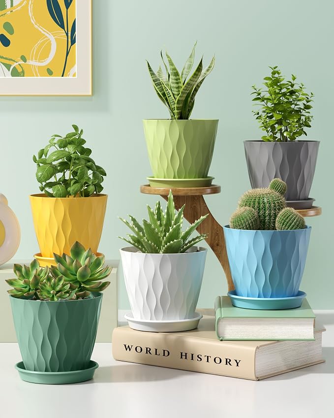6 Pack Plant Pots with Drainage Holes, 4 Inch Plastic Indoor Flower Pots - Image 7