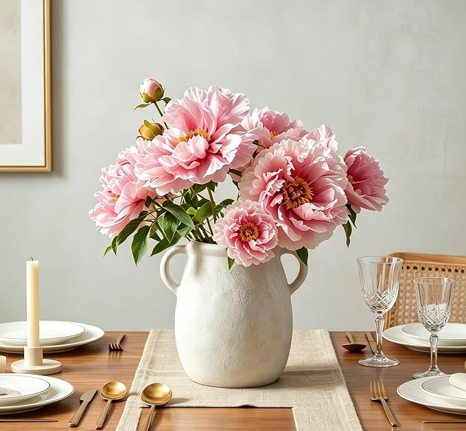 Ceramic Flower Vase with Handle, 7.9in Waterproof Farmhouse Table Rustic Vases - Image 6