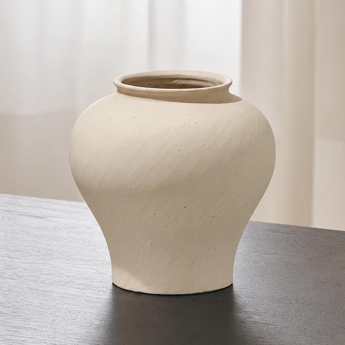 LB2 White Ceramic Rustic Vase, 9.7" Tall Zen Style Terra Cotta Pitcher by LB2