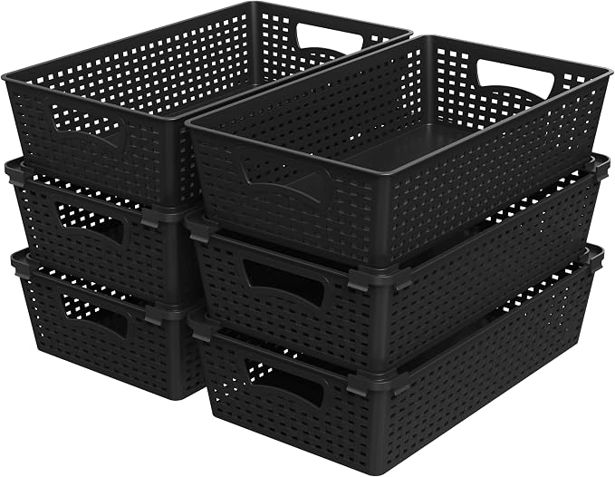 Simple Houseware Stackable Plastic Woven Basket Organizer, 6 Pack by SimpleHouseware