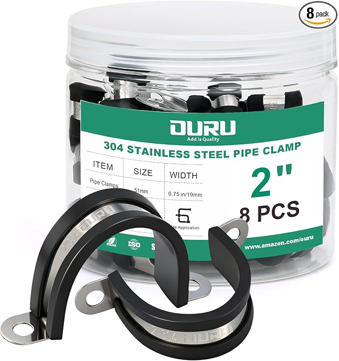 OURU 2 Inch Pipe Strap Fits 2.01"/50.9-51mm OD, Rubber U Bracket, Anti-Vibration by OURU