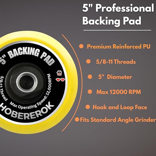 5" Hook and Loop Backing Pad, 5/8"-11 Angle Grinder Sanding Pad | Sanding Disc - Image 2