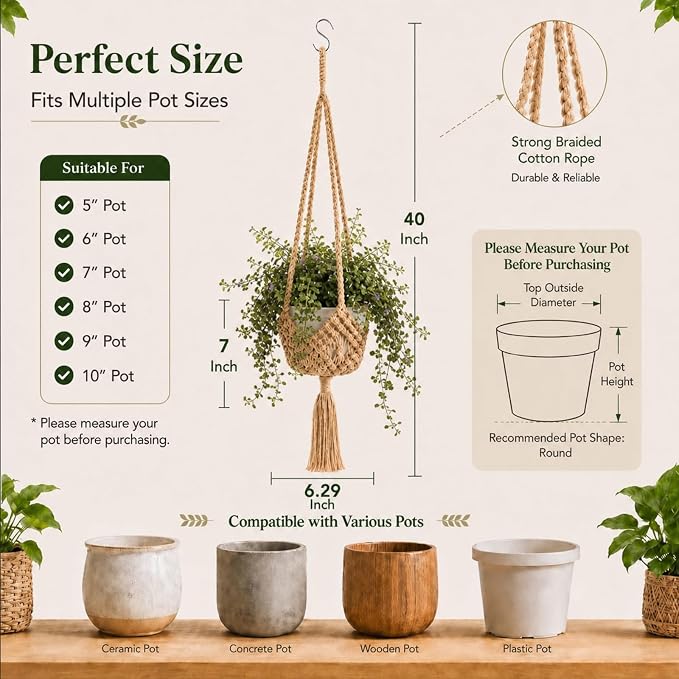 Shappy 1 Pack Boho Macrame Plant Hanger - Image 3