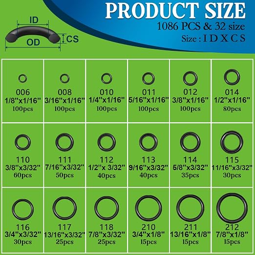 ZDBB 1086 Pcs SAE Standard O Ring Kit Nitrile Rubber O-Rings Assortment - Image 3