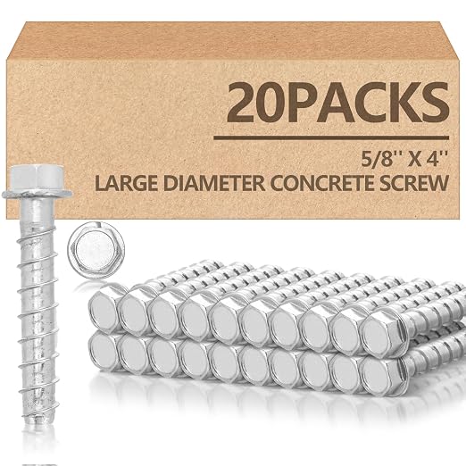 Tandefio 20 Pack 5/8" x 4" Concrete Screw Anchor Galvanized Large Diameter by Tandefio