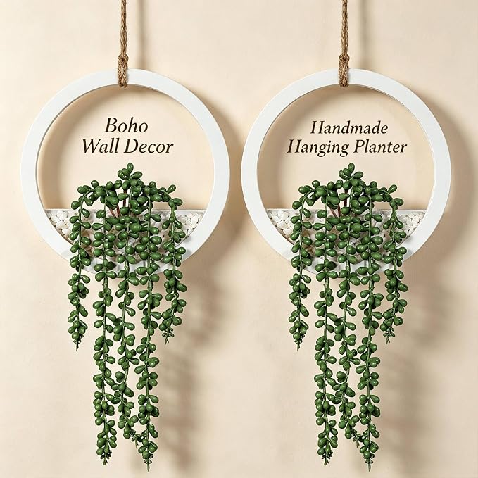 Boho Wall Decor, Indoor Hanging Planter Greenery Decor, Faux Succulent Wall - Image 4