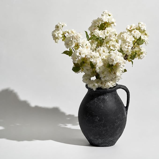 LB2 Black Ceramic Large Vase, 11.2" Tall Zen Style Vase, Terra Cotta Pitcher - Image 5