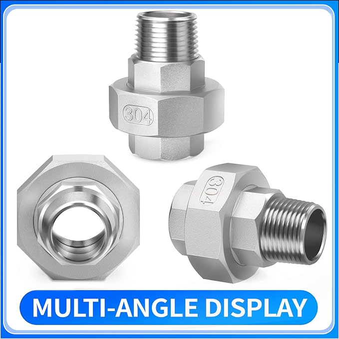 ChillWaves 304 Stainless Steel Cast Pipe Fitting, Union，1/2" NPT Male x 1/2" - Image 3