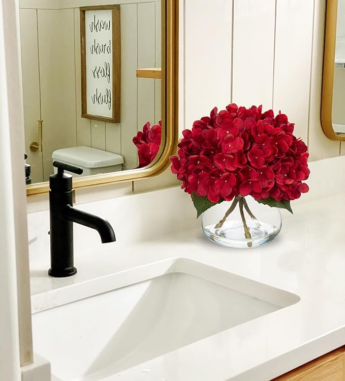 Hollyone Hydrangea Artificial Flowers in Vase Red Silk Fall Fake Flowers - Image 3