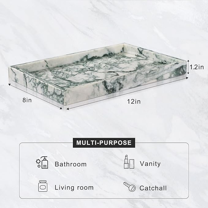 Marble Bathroom Tray for Countertop & Home Decor, Natural Decorative Marble - Image 3