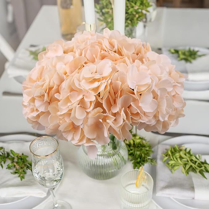AVIVIHO 10pcs Fake Flowers Champagne Hydrangea Artificial Flowers Bulk Silk - Image 5