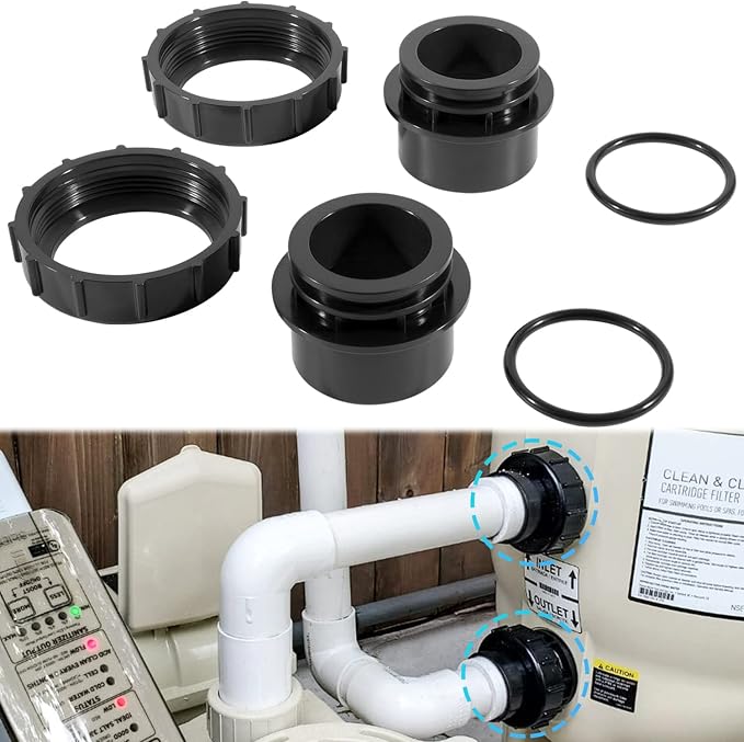 2 Pack 270100 Black Pool Valve Adaptor Replacement Kit Fit by Sunluway