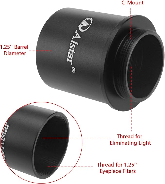 Alstar C Mount to 1.25 Inch Video Camera Barrel Adapter Astrophotography | - Image 2