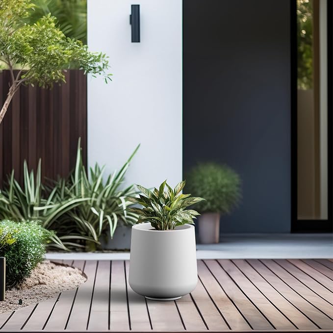 Kante Large Round Curved White Concrete Planter 16.5" Dia, Outdoor | Rubber Plug - Image 4