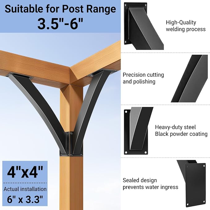 Heavy Duty Arc 45 Degree Angle Bracket, Wood Pergola Bracket Kit-4 Pcs - Image 4