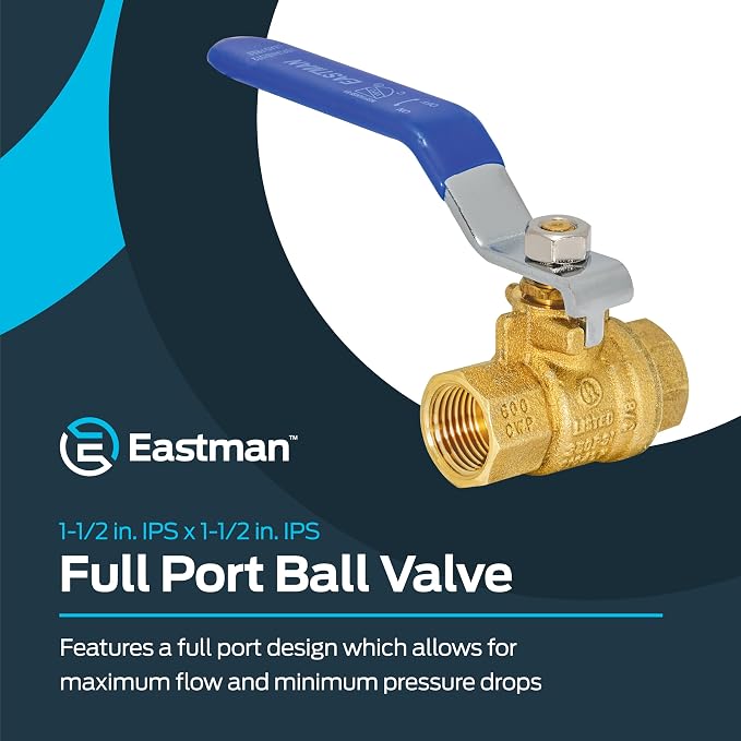Eastman 3/8 Inch IPS Heavy Duty Full Port Ball Valve, Brass Plumbing Fitting - Image 2