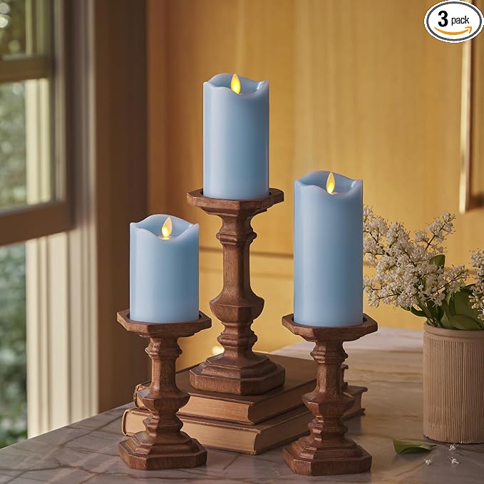Co. Set of 3 Flameless LED Flickering Battery Candle Moving Flame Pillar by MatchlessCandleCo