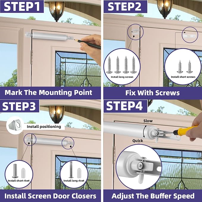 2 Set Heavy Duty White Screen Door Closers, Storm Door Closer | Screen Door - Image 4