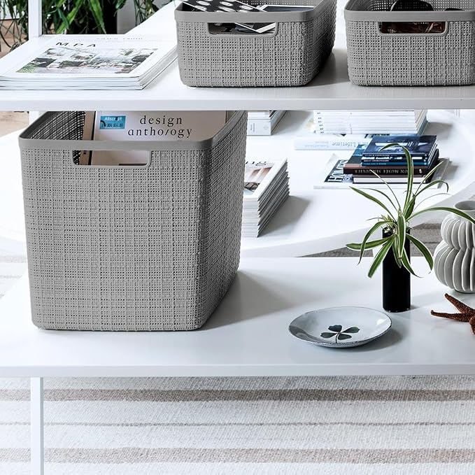 Curver Set of 4 Large Cube 17L Jute Decorative Plastic Organization and Storage - Image 4