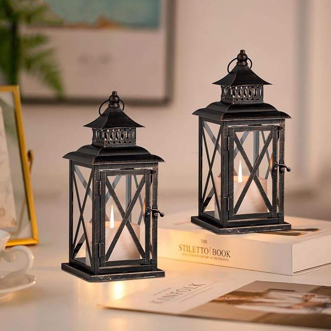 Lantern Decorative Indoor & Outdoor, 2 Pack Large Hanging Candle Lanterns Home - Image 2