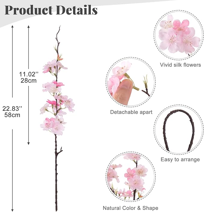 INXUGAO Artificial Cherry Blossom Branches Decor 12 PCS Fake Flowers Indoor | - Image 2