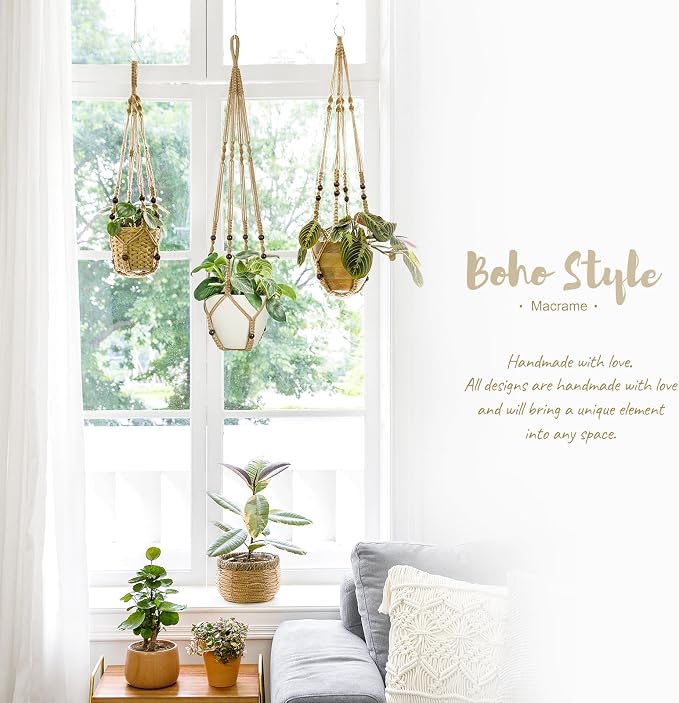 Mkono 3 Pack Macrame Plant Hangers Hanging Planters - Image 3