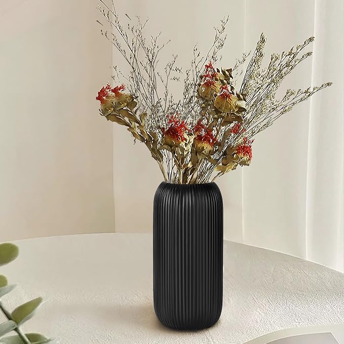 Ceramic Vase for Flowers – Modern Small Ribbed Textured Flower Vase for Home - Image 2