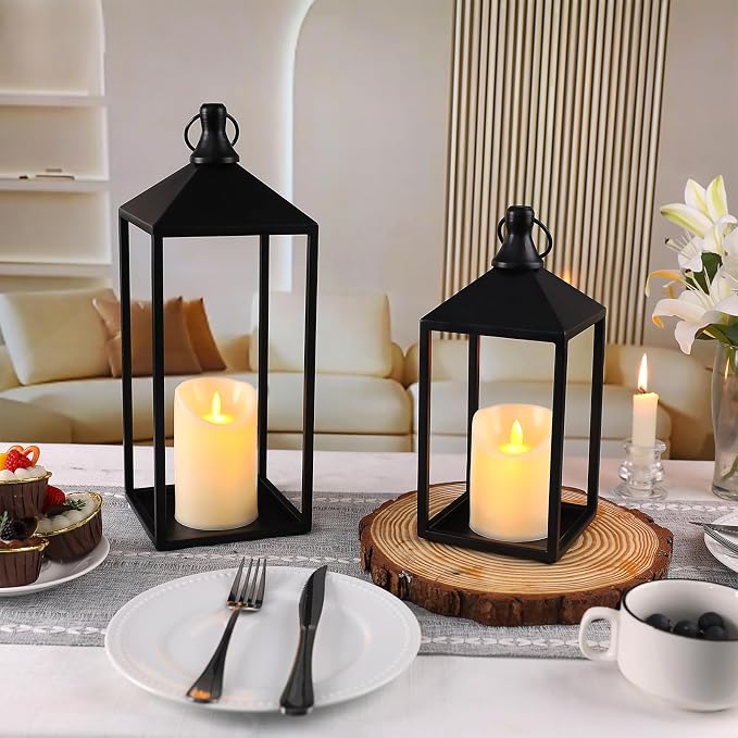 2 Pcs Black Decorative Metal Lanterns Farmhouse Lantern Decor - Image 3