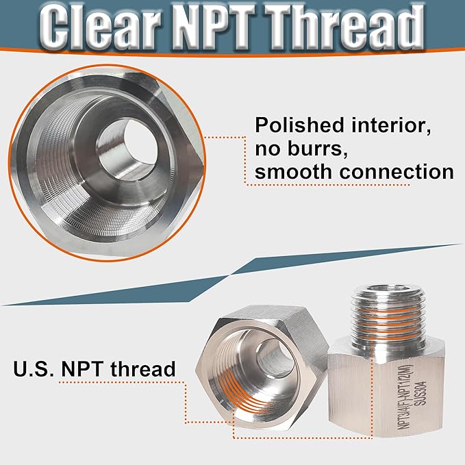 3/4 Inch Female to 1/2 Inch Male Reducer Adapter, 304 Stainless Steel NPT - Image 4