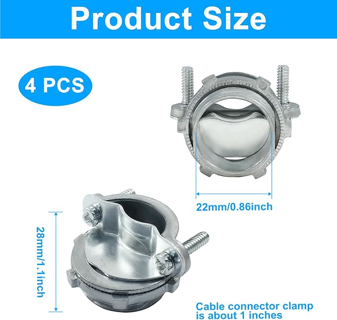 4 Pcs 1 Inch Clamp Type Cable Connectors, - Image 2