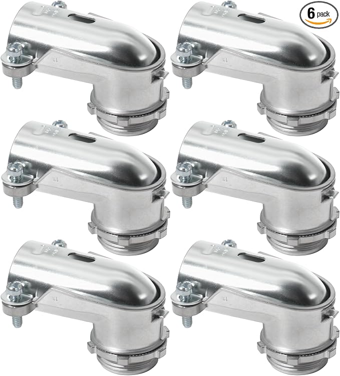 6 PCS 90°Squeeze Connectors, 1 Inch Flexible Metallic Conduit Fitting by AIRTAK