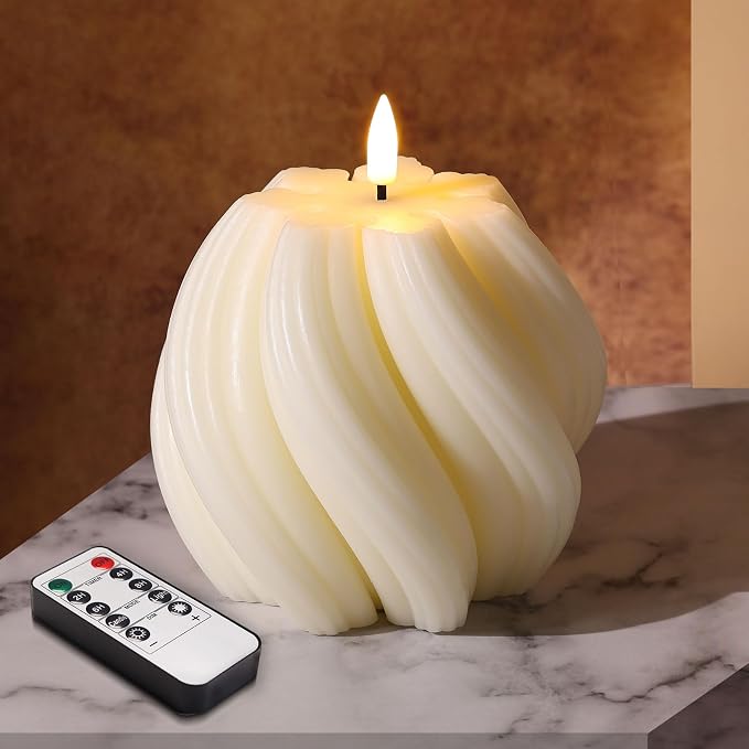 Cream White Swirl Flameless Candle by Girimax
