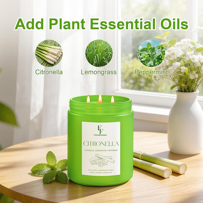 Citronella Large Scented Candle Outdoor Indoor, 3-Wick 22oz Long Lasting - Image 3