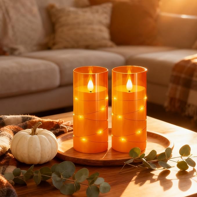 NURADA 3"x6"Flickering Flameless Candles: Built-in Star String Lights 3D Wick - Image 8