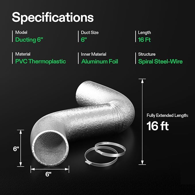 VIVOSUN 6 Inch 16 Feet Flex Air Aluminum Ducting, Flexible Dryer Vent Hose - Image 7