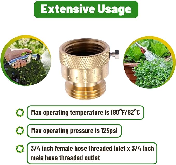 1 Pack Brass 3/4" Inch GHT Hose Bibb Backflow Preventer Vacuum Breaker | - Image 2